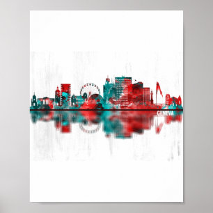 Poster Linha do Skyline da Suiça de Genebra