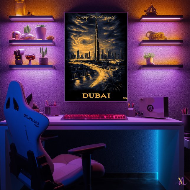 Poster Linha do Skyline Dubai - Arte Monocromática do Car (Criador carregado)