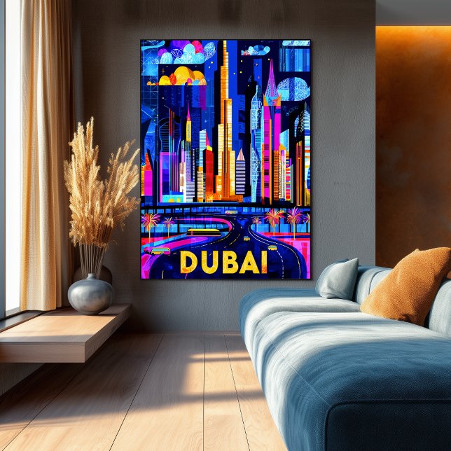 Poster Linha do Skyline vibrante de Dubai - Arte Geométri (Criador carregado)