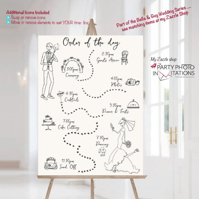 Poster Linha do tempo de Casamento com Scribl desenhado à (Bella and Guy Hand drawn scribble Wedding Time line)