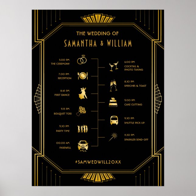 Poster Linha do tempo Dourado do casamento com a Deco Ele (Frente)