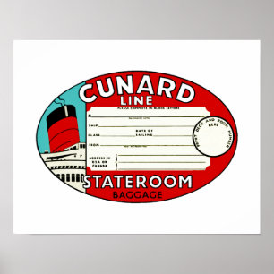 Póster Linha etiqueta de Cunard da bagagem