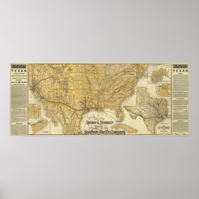 Póster Linha ferroviária, navio a vapor Sociedade do Pací (Frente)