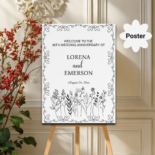 Poster Linha Floral Art 35º Aniversário de Casamento Bem-