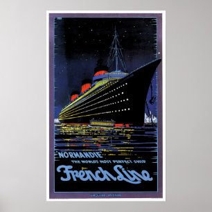 Poster Linha francesa anúncio dos SS Normandie do navio