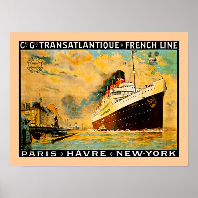 Poster Linha Francesa ~ Paris-Havre-Nova Iorque (Frente)