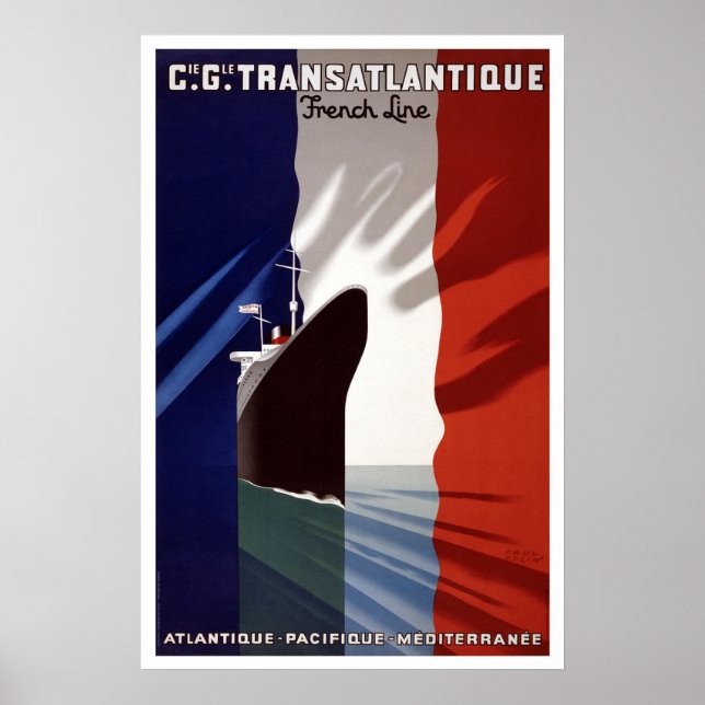 Póster Linha francesa Vintage - Viagem de navio de passag (Frente)