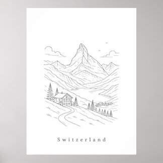 Poster Linha Mínima da Suíça Arte Impresso | Escandinavo