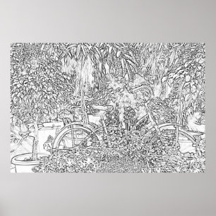 Póster Linha preto e branco bicicleta da arte