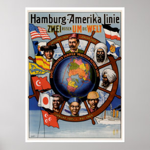 Poster Linha propaganda de Hamburgo Amerika do navio do