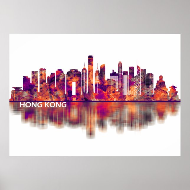 Poster Linha Skyline da China de Hong Kong (Frente)