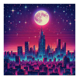 Póster Linha Skyline da Cidade de Synth