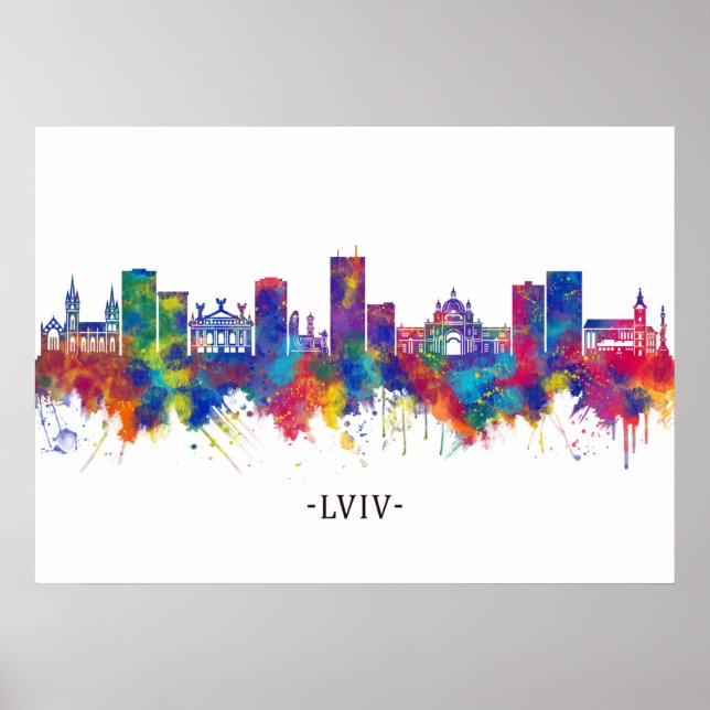 Poster Linha Skyline da Ucrânia Lviv (Frente)