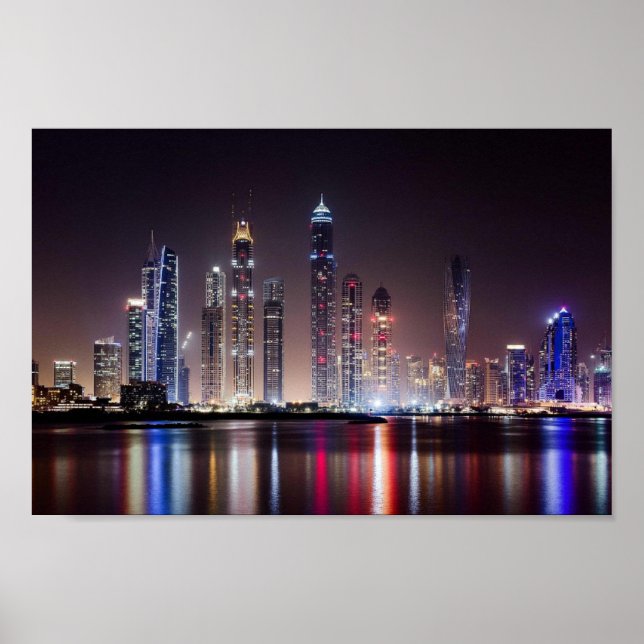 Poster - Linha Skyline de Dubai à Noite (Frente)