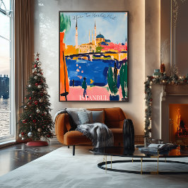 Poster Linha Skyline Istambul com Waterfront na Arte Fauv