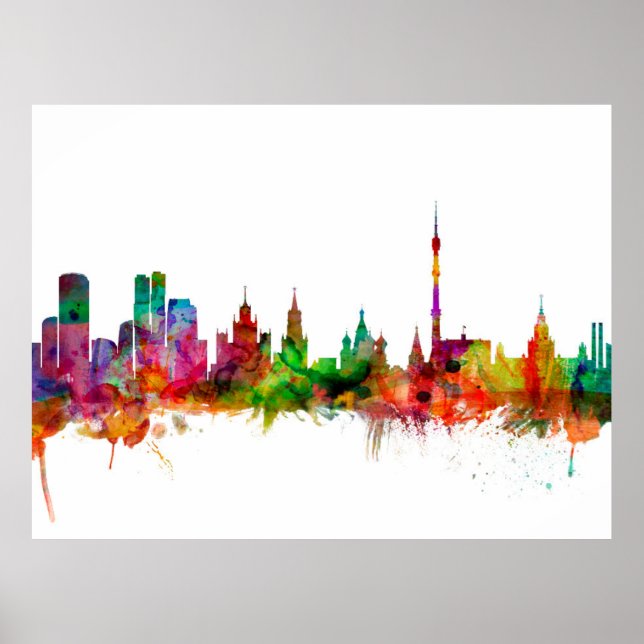 Poster Linha Skyline Rússia de Moscou (Frente)