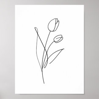 Poster Linha Tulip Imprimível Desenho mínimo, floral artí