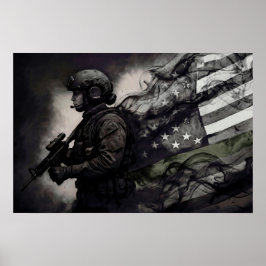 Poster Linha Verde Bandeira Americana Homenagem Militar F