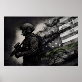 Poster Linha Verde Militar Tributo Fumaça Bandeira Americ