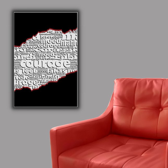 Poster Linha Vermelha de Coragem Preta e Branca (Torn Black & White Courage Red Line Poster)