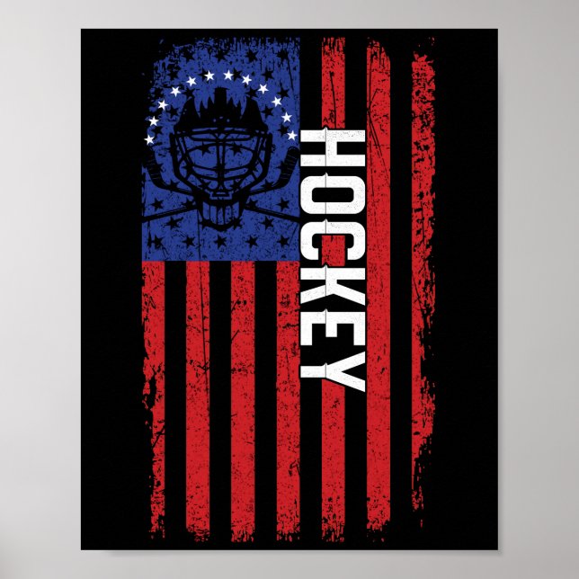 Poster Linha Vermelha Patriótica Americana de Hockey com  (Frente)
