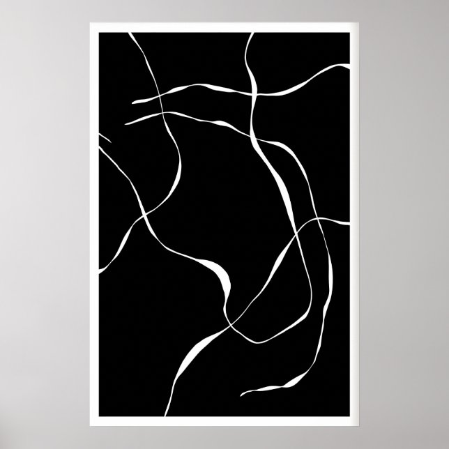 Poster Linhas Abstratas Preto e Branco - Fluindo (Frente)