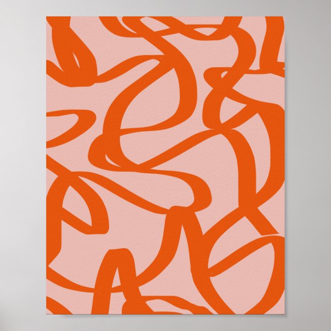 Poster Linhas Abstrato Modernas Pêssego E Laranja Queimad (Frente)