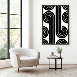 Poster Linhas Abstrato Retro Pretas