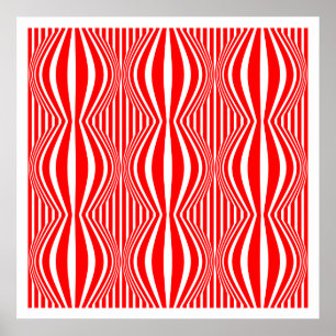 Póster Linhas da arte Op e esferas 02 - vermelho e branco