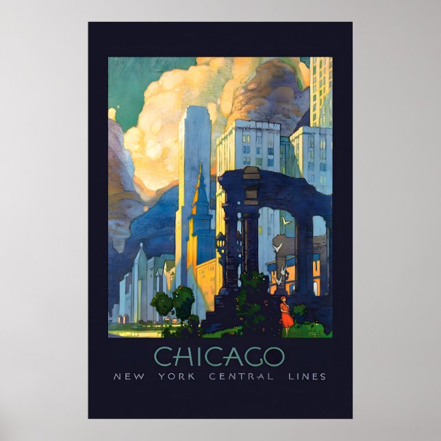 Poster Linhas da Chicago NY Central anos 1920 Estilo Vint (Frente)