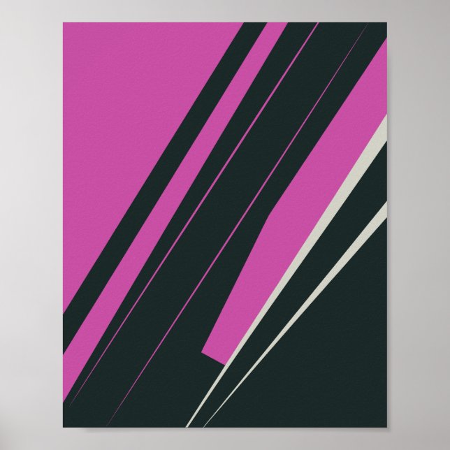 Poster Linhas de Abstrato Dinâmicas em Fúsia e Preto (Frente)