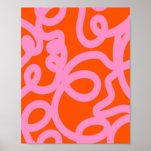 Poster Linhas De Abstrato Retro Laranja E Rosa (Frente)