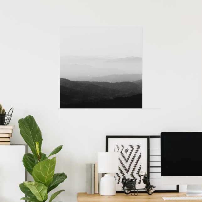 Poster Linhas de horizonte nebulosas em preto e branco (Escritório em casa)