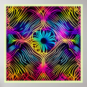 Poster Linhas de Neon Psicodélicas com Arte Flor