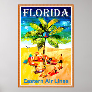 Poster Linhas do Leste da Flórida Nova Viagem Estado Suns