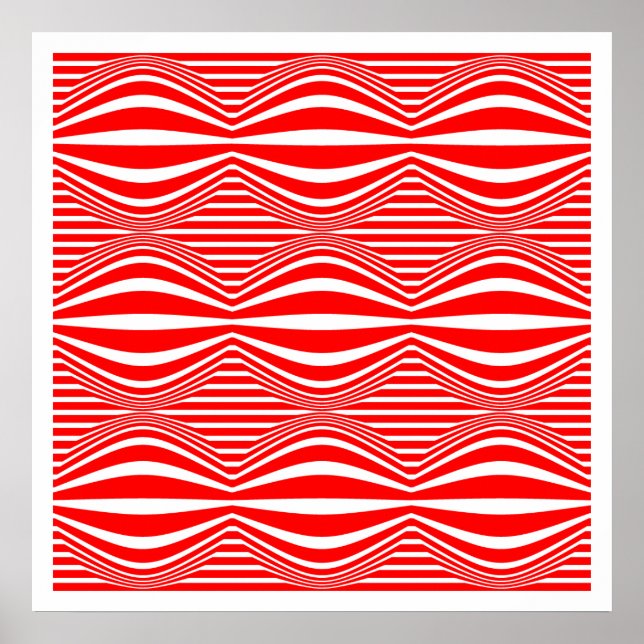 Póster Linhas e esferas de arte Op 01 - Vermelho e Branco (Frente)