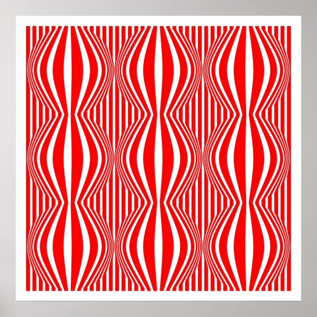 Póster Linhas e esferas de arte Op 02 - Vermelho e Branco (Frente)