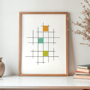 Poster Linhas e Quadrados Moderno Meados do Século Colori
