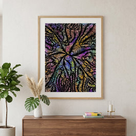 Poster Linhas Onduladas Psicodélicas Abstratas Arco-Íris