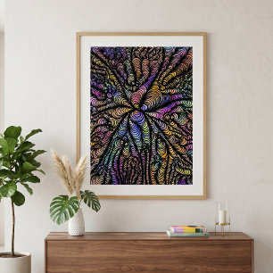 Poster Linhas Onduladas Psicodélicas Abstratas Arco-Íris