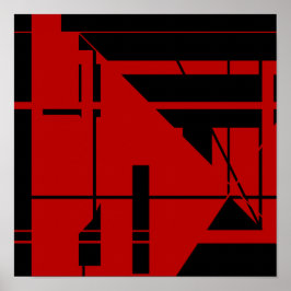 Poster Linhas Pretas Formas em Abstrato Geométrico Vermel