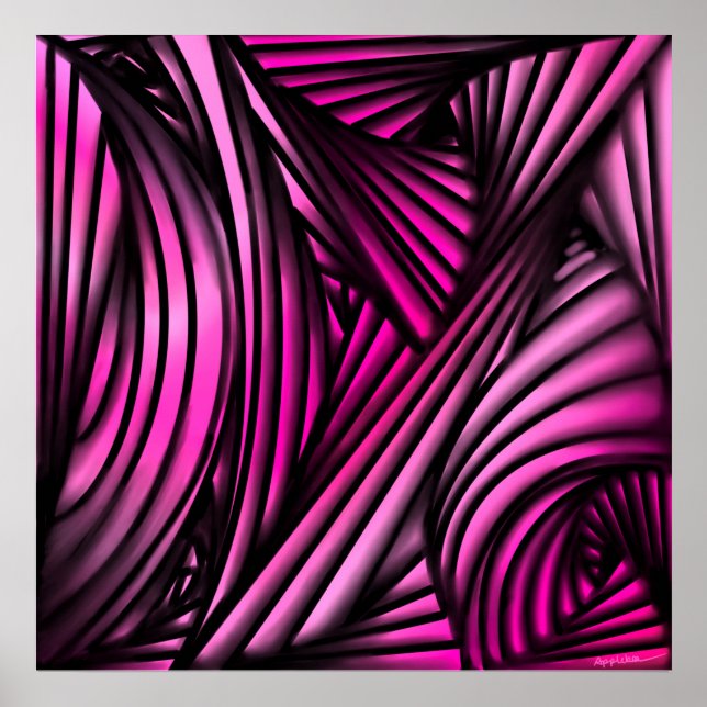 Poster linhas rodadas abstrato cor-de-rosa (Frente)