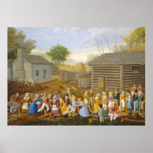 Poster Linho que Scutching a abelha, 1885 (óleo no