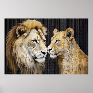 Poster Lion Animal Art Decor Paint Mosaico