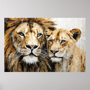 Poster Lion Animal Art Decor Paint Mosaico