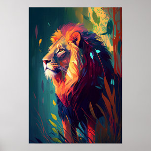 Poster Lion Animal Portrait Painting Willife Outdoor