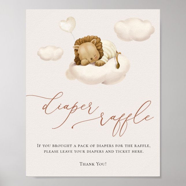 Poster Lion Baby Cloud Balloon Fralda Raffle (Frente)