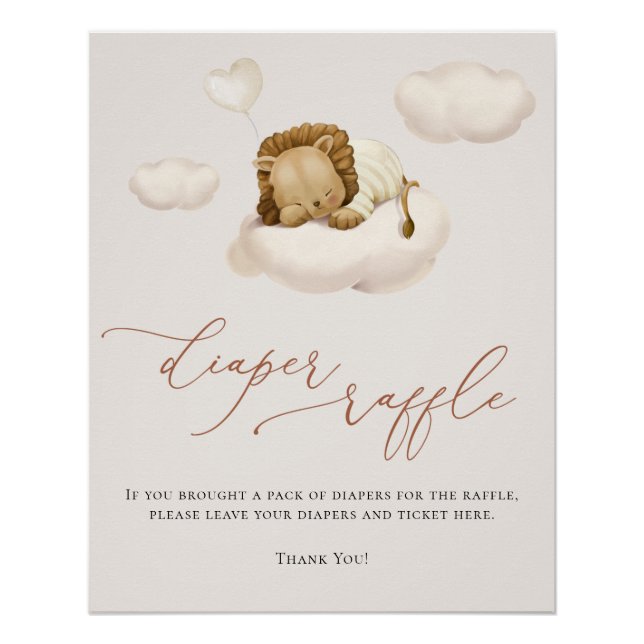 Póster Lion Baby Cloud Balloon Fralda Raffle (Frente)