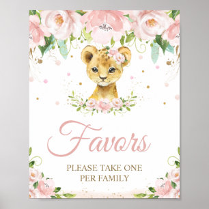 Poster Lion Blush Floral Chá de fraldas Cor-de-Rosa, Favo