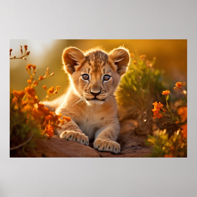 Poster Lion Cub Wild Tranquil Animal Pacífico (Frente)